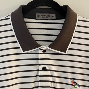 G/FORE Men Medium Polo Shirt - Brown and White Stripes